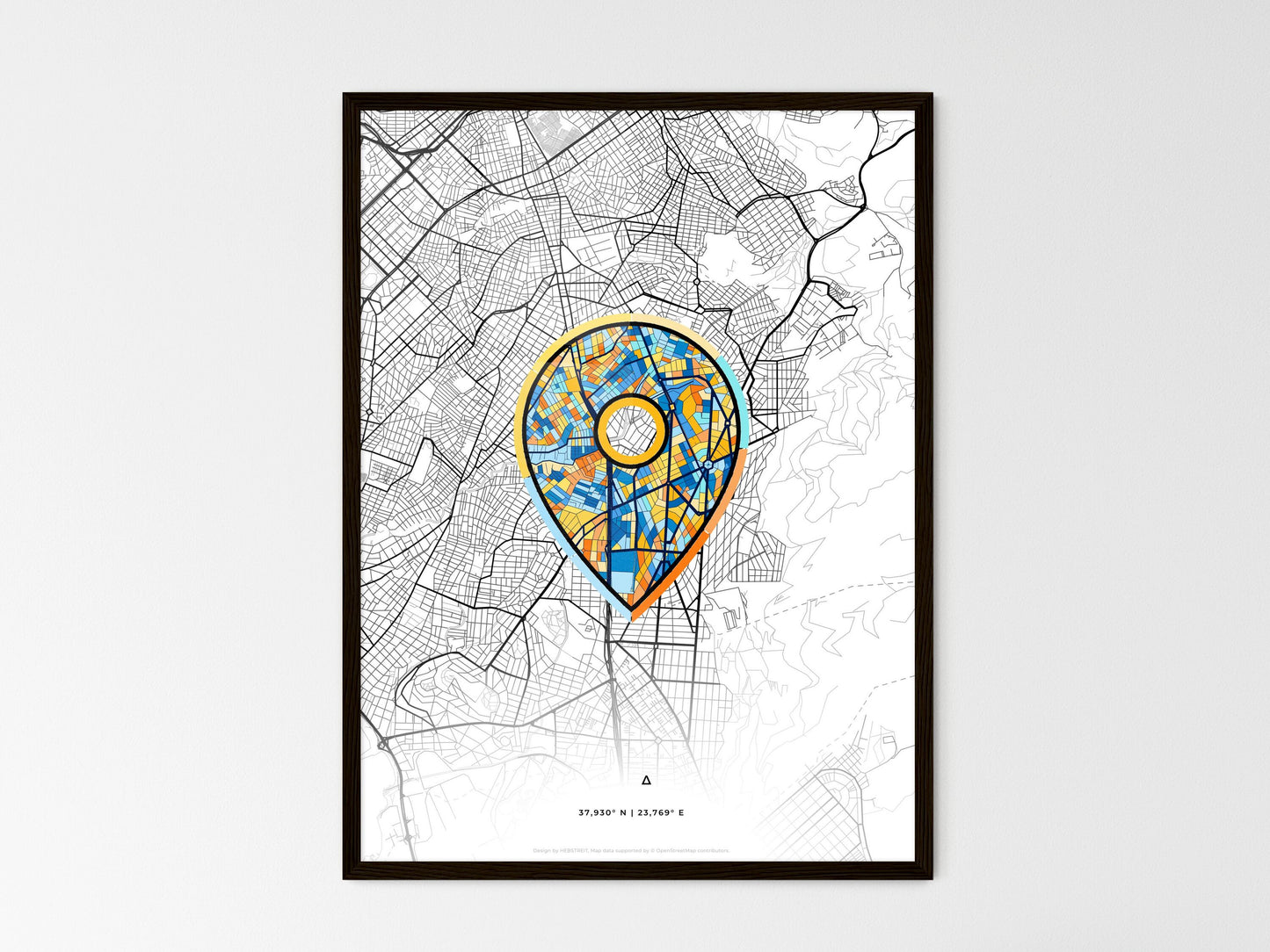 ILIOUPOLI GREECE minimal art map with a colorful icon. Where it all began, Couple map gift. Style 1
