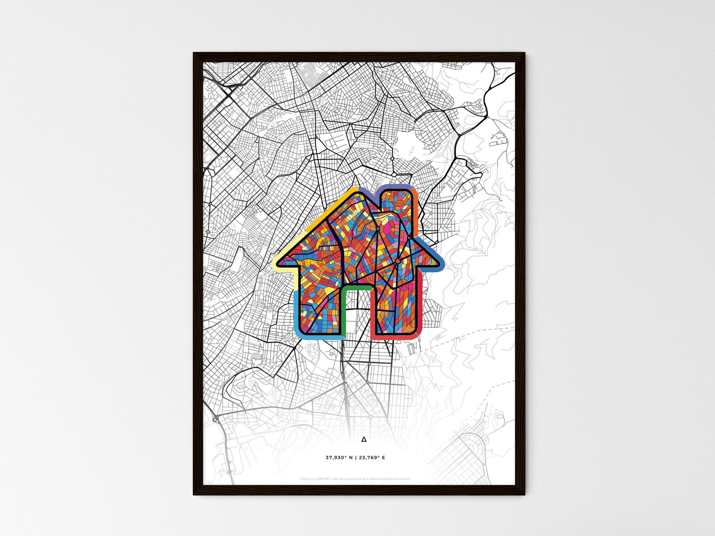 ILIOUPOLI GREECE minimal art map with a colorful icon. Where it all began, Couple map gift. Style 3
