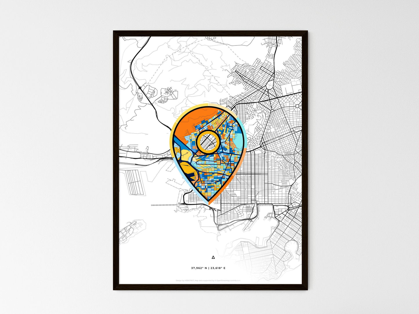 KERATSINI GREECE minimal art map with a colorful icon. Where it all began, Couple map gift. Style 1