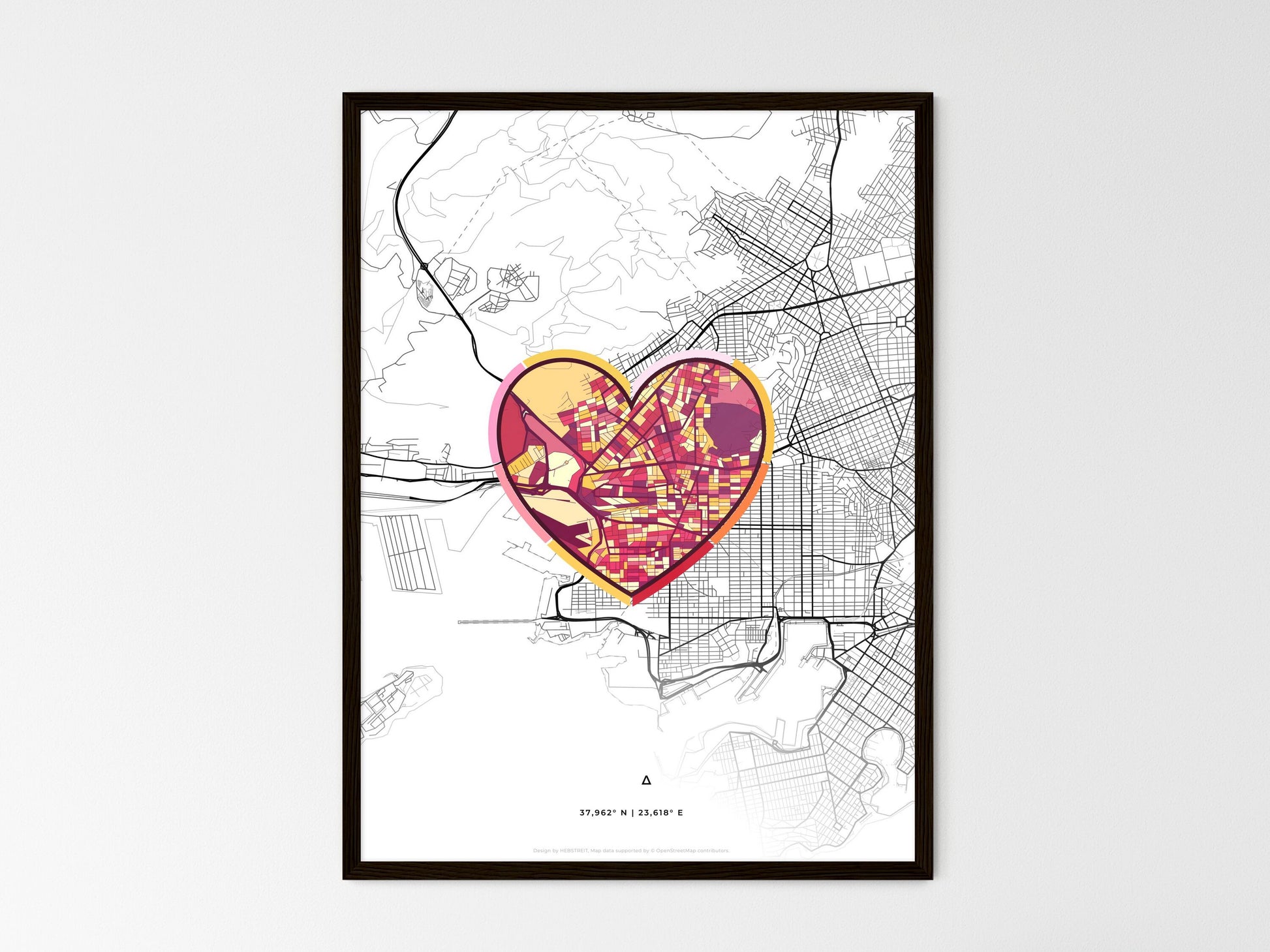 KERATSINI GREECE minimal art map with a colorful icon. Where it all began, Couple map gift. Style 2
