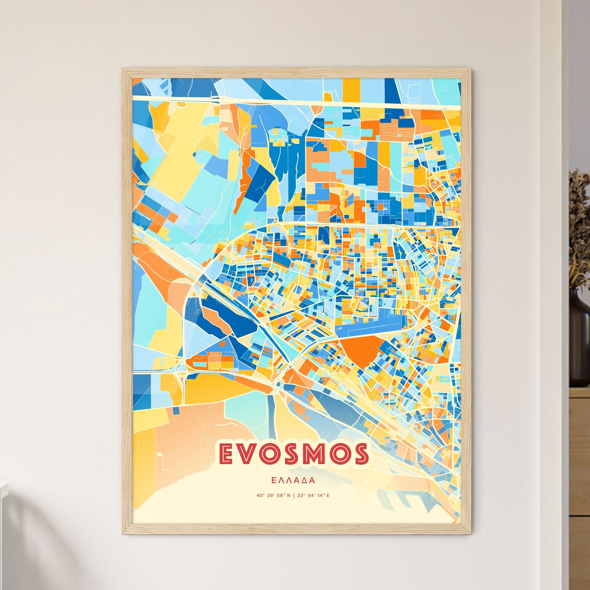 Colorful EVOSMOS GREECE Fine Art Map Blue Orange