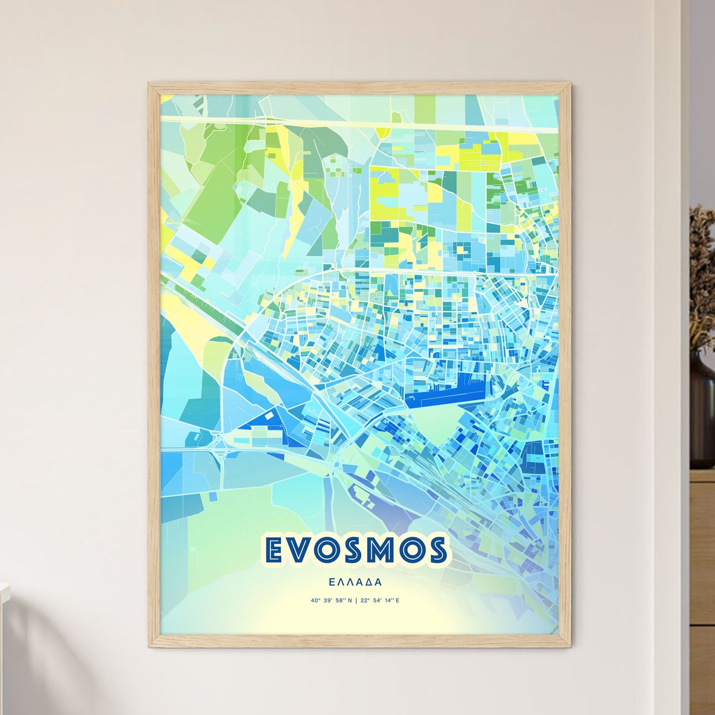 Colorful EVOSMOS GREECE Fine Art Map Cool Blue