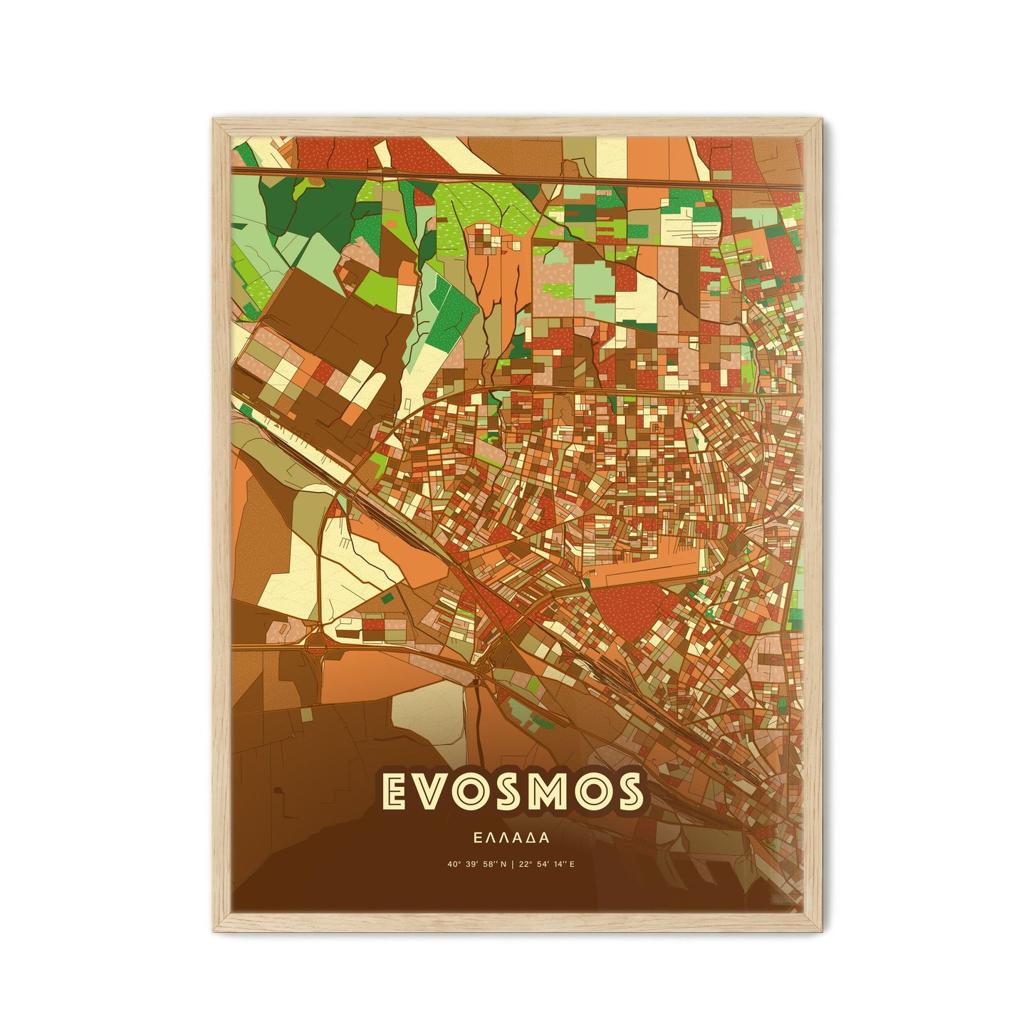 Colorful EVOSMOS GREECE Fine Art Map Farmhouse