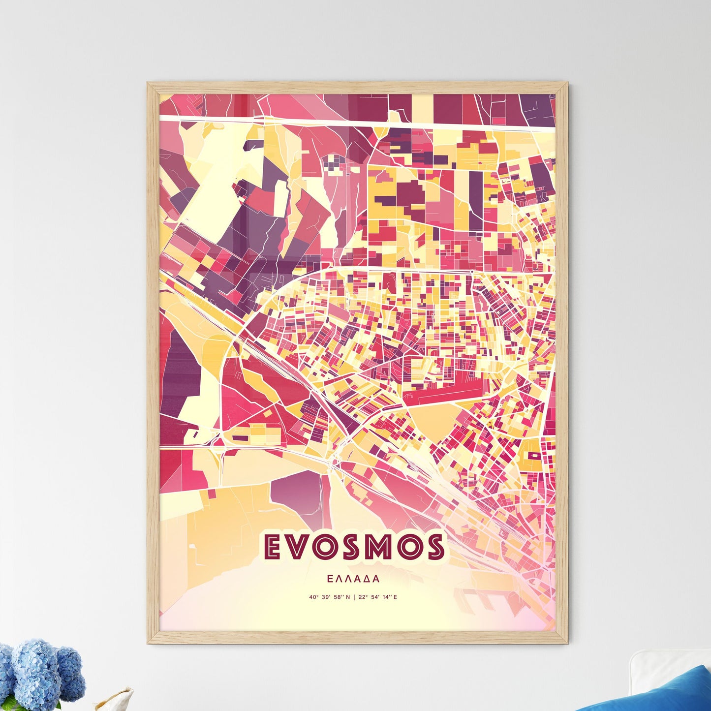 Colorful EVOSMOS GREECE Fine Art Map Hot Red