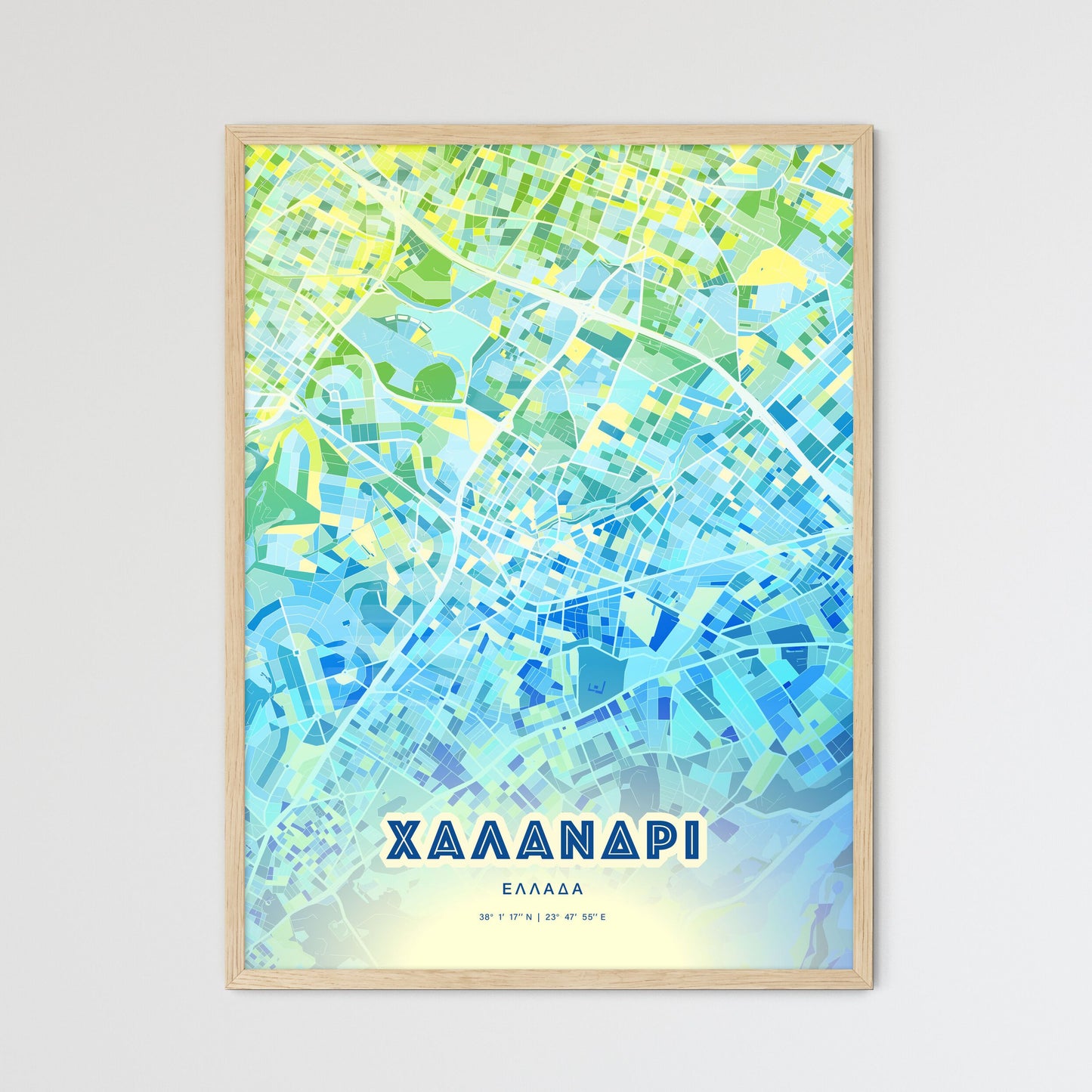 Colorful CHALANDRI GREECE Fine Art Map Cool Blue