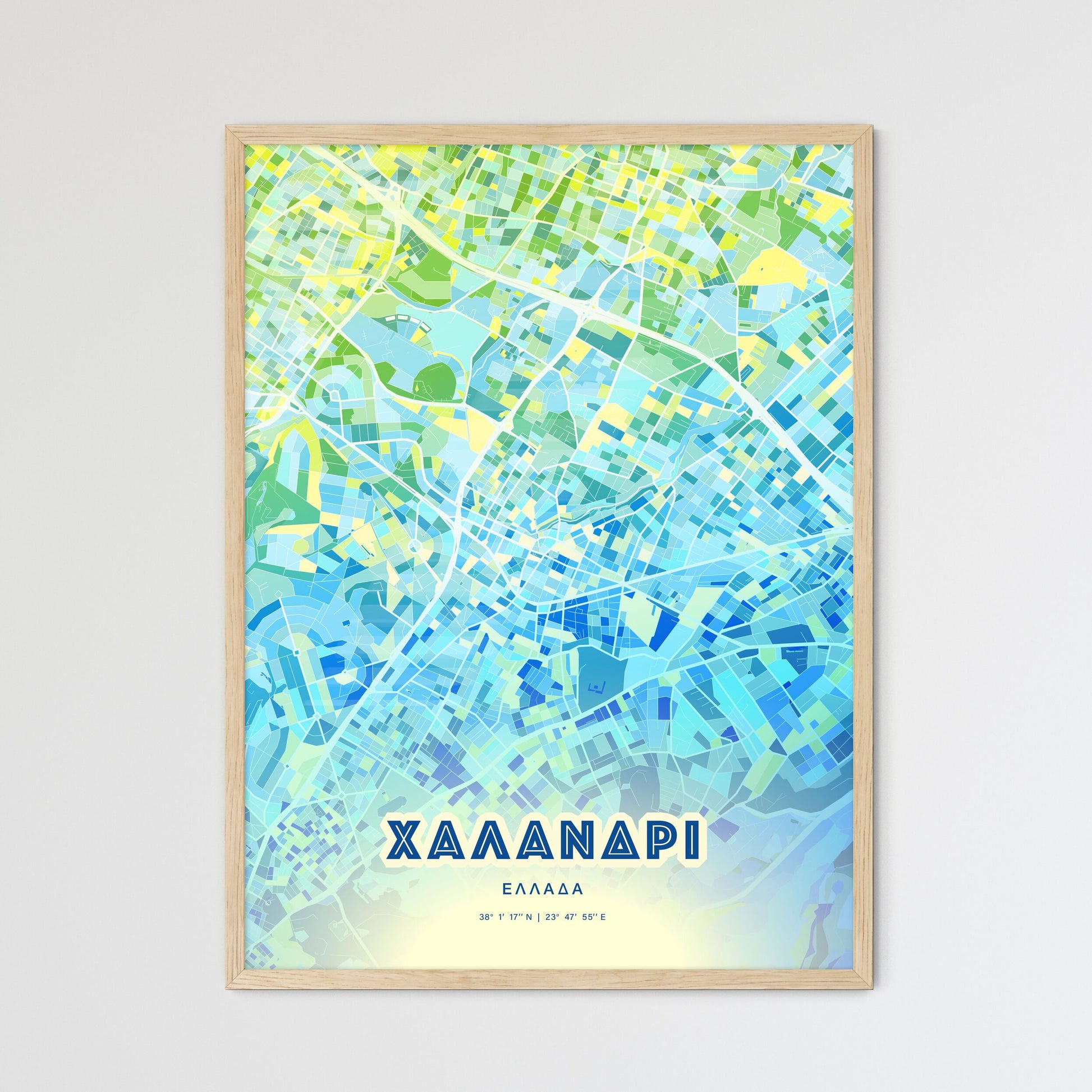 Colorful CHALANDRI GREECE Fine Art Map Cool Blue