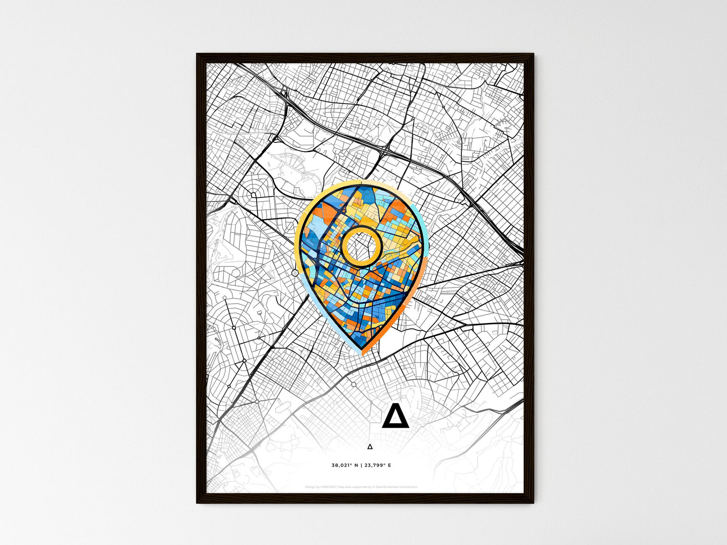 CHALANDRI GREECE minimal art map with a colorful icon. Where it all began, Couple map gift. Style 1