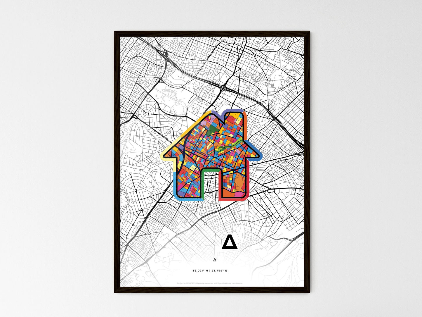 CHALANDRI GREECE minimal art map with a colorful icon. Where it all began, Couple map gift. Style 3