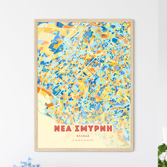 Colorful NEA SMYRNI GREECE Fine Art Map Blue Orange