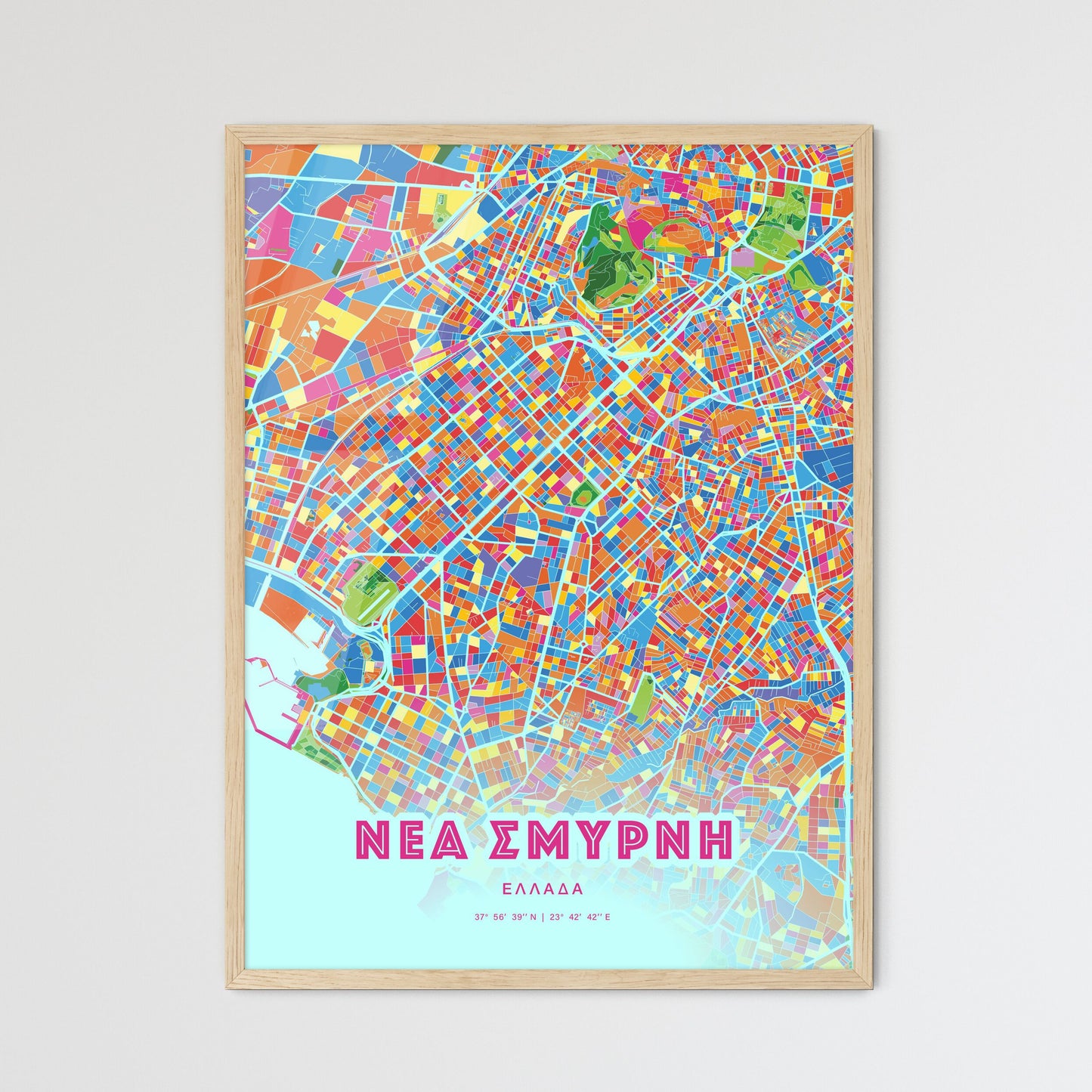 Colorful NEA SMYRNI GREECE Fine Art Map Crazy Colors