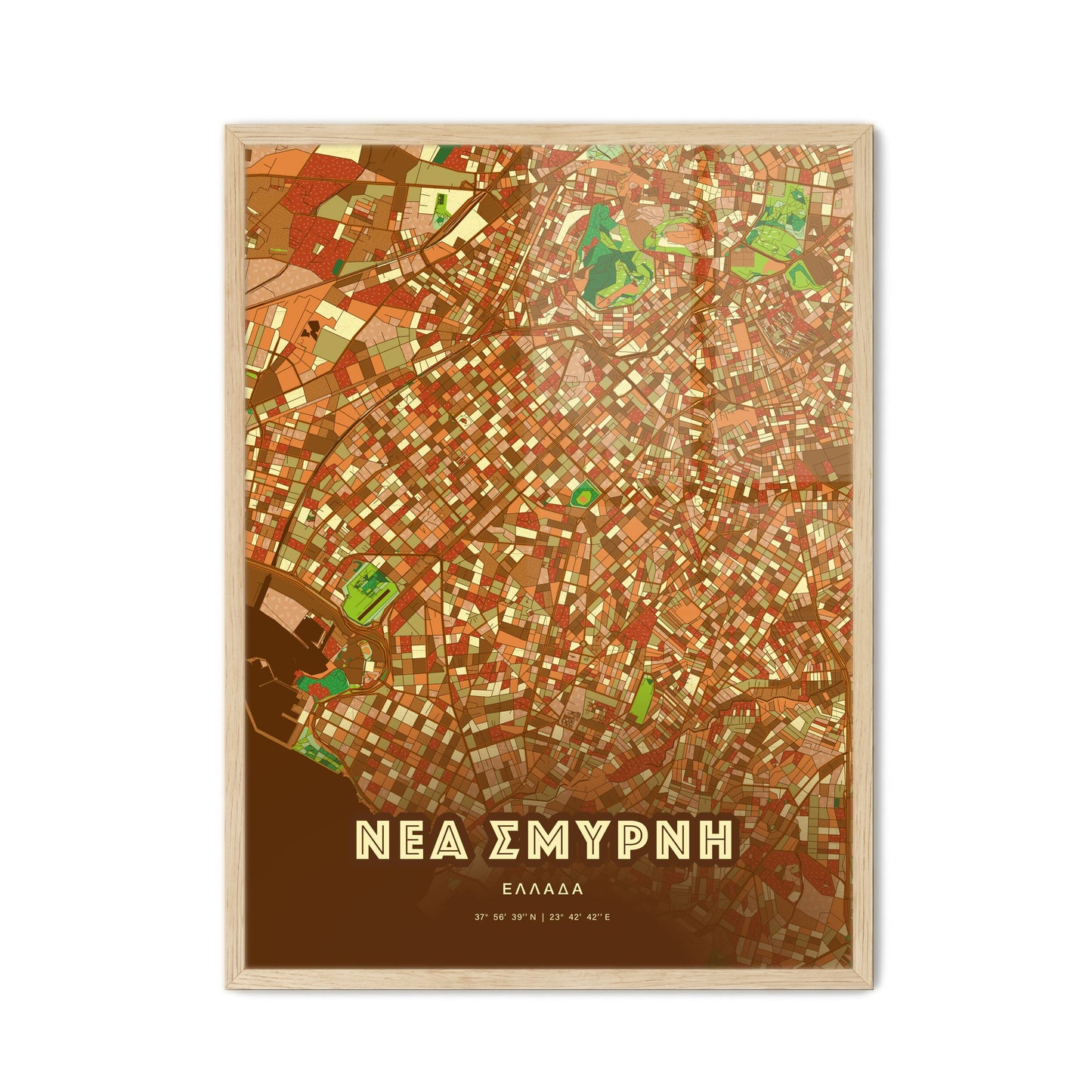 Colorful NEA SMYRNI GREECE Fine Art Map Farmhouse