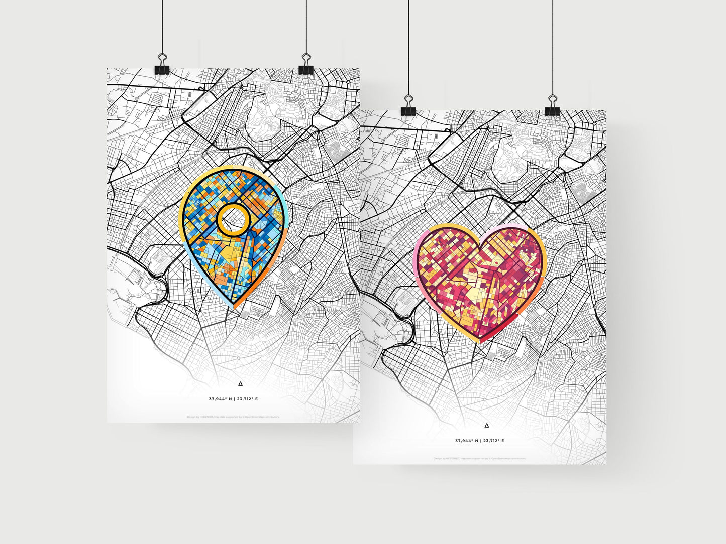 NEA SMYRNI GREECE minimal art map with a colorful icon. Where it all began, Couple map gift.