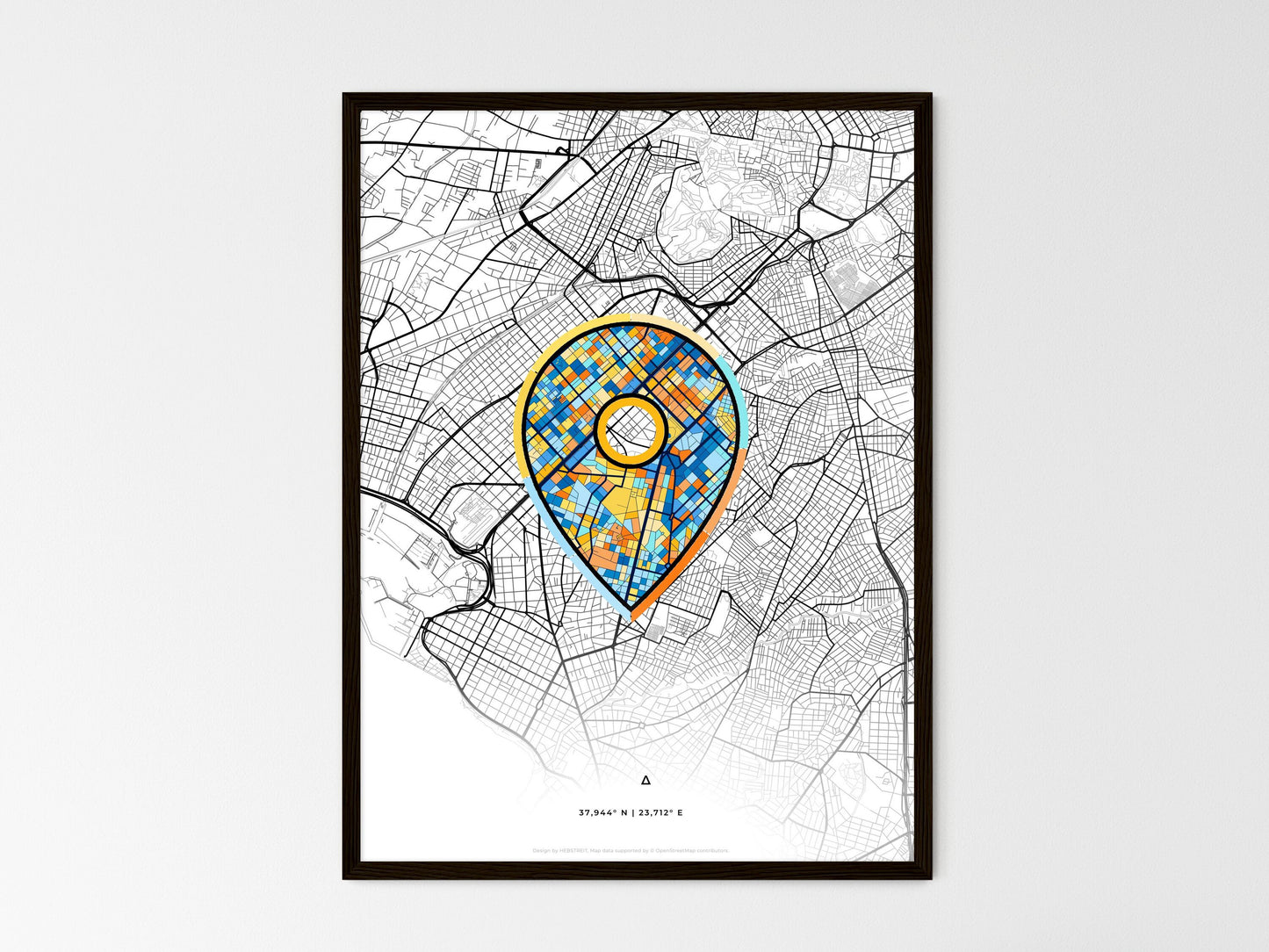 NEA SMYRNI GREECE minimal art map with a colorful icon. Where it all began, Couple map gift. Style 1