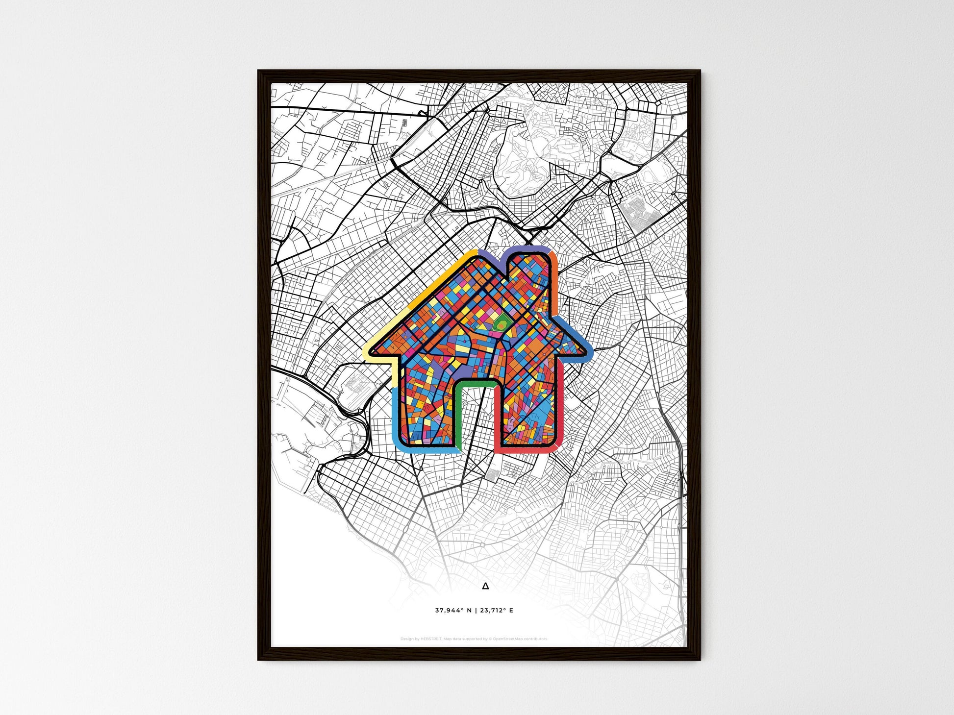 NEA SMYRNI GREECE minimal art map with a colorful icon. Where it all began, Couple map gift. Style 3