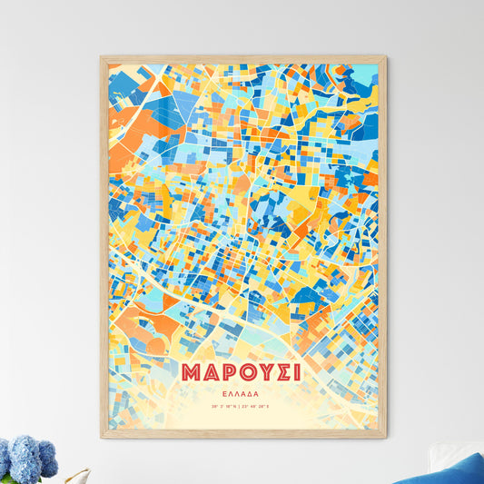 Colorful MAROUSI GREECE Fine Art Map Blue Orange