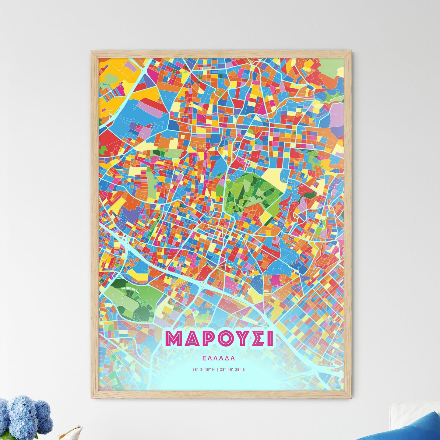 Colorful MAROUSI GREECE Fine Art Map Crazy Colors