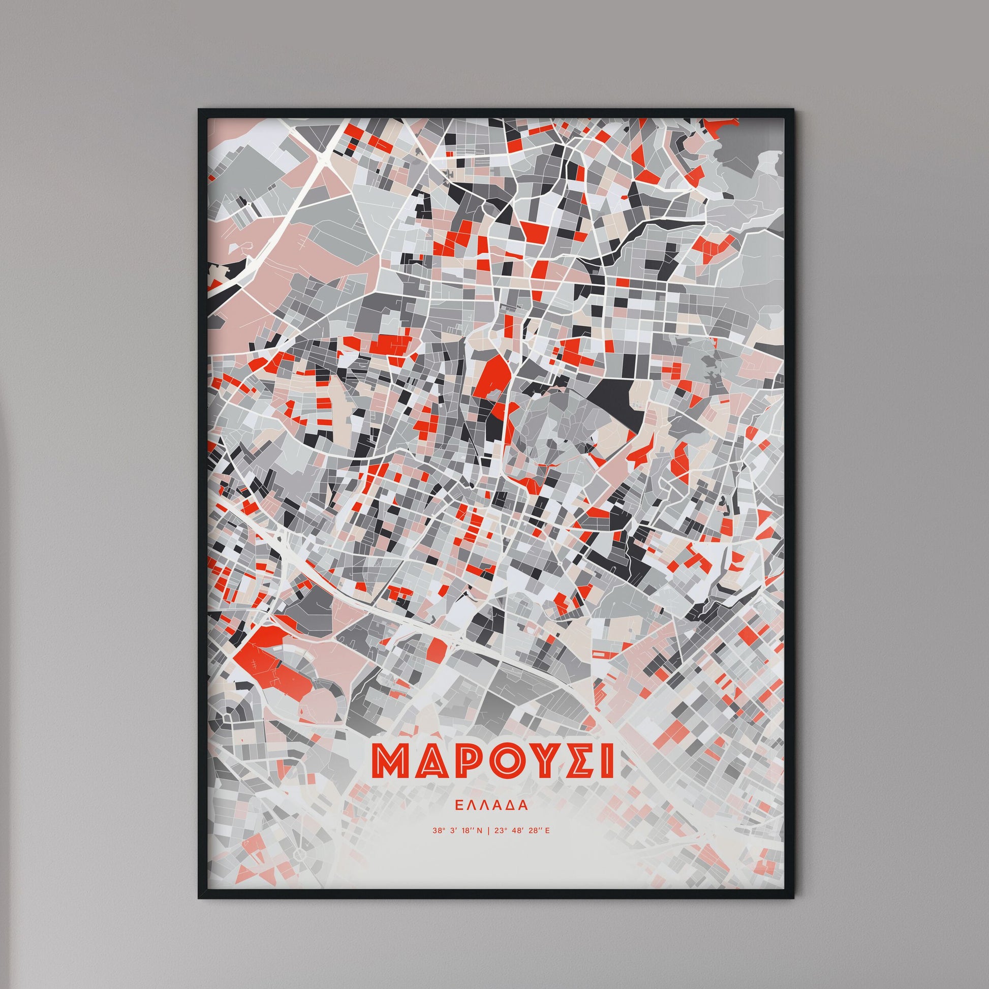 Colorful MAROUSI GREECE Fine Art Map Modern