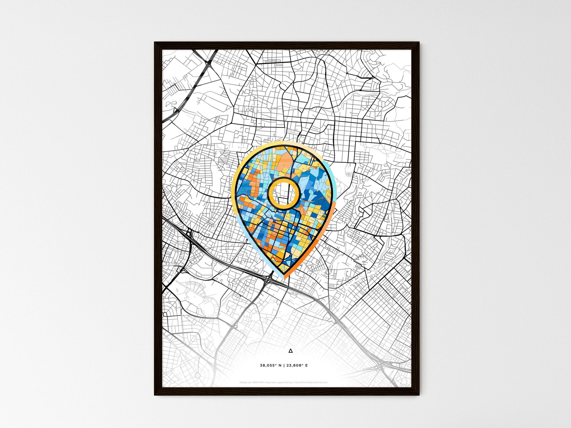 MAROUSI GREECE minimal art map with a colorful icon. Where it all began, Couple map gift. Style 1