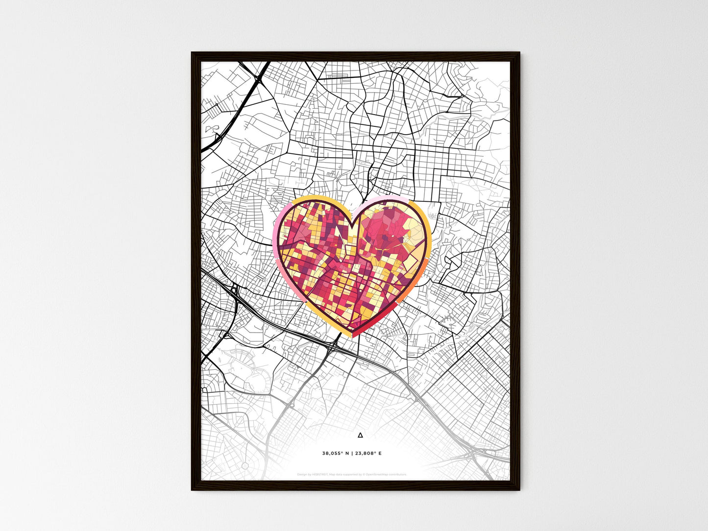 MAROUSI GREECE minimal art map with a colorful icon. Where it all began, Couple map gift. Style 2
