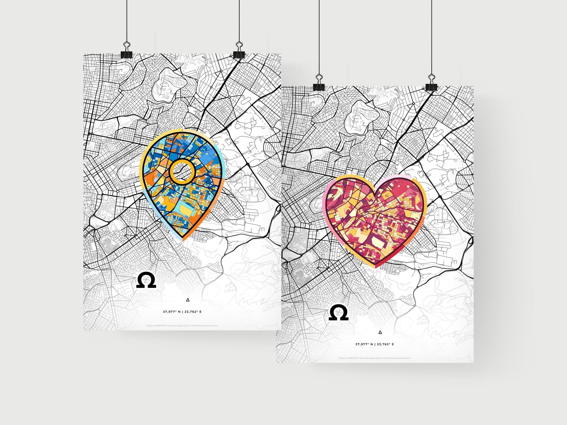ZOGRAFOU GREECE minimal art map with a colorful icon. Where it all began, Couple map gift.
