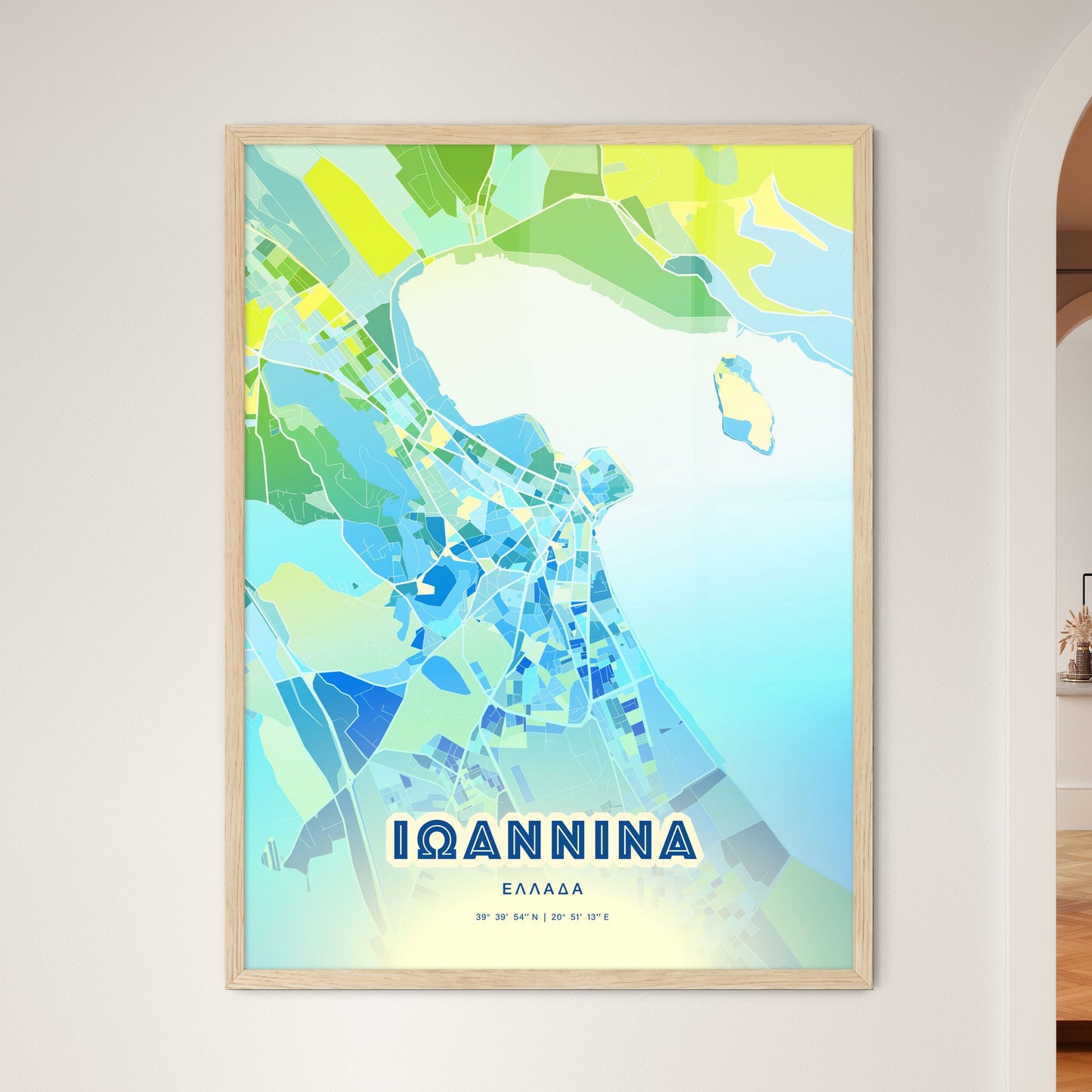 Colorful IOANNINA GREECE Fine Art Map Cool Blue