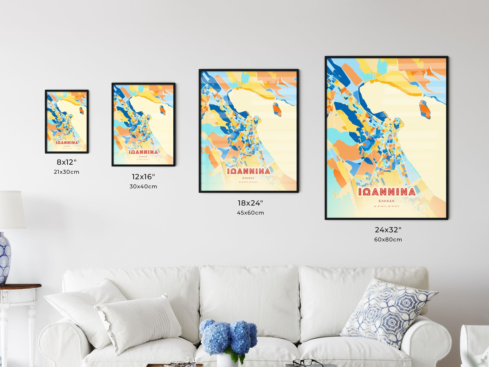 Colorful IOANNINA GREECE Fine Art Map Blue Orange