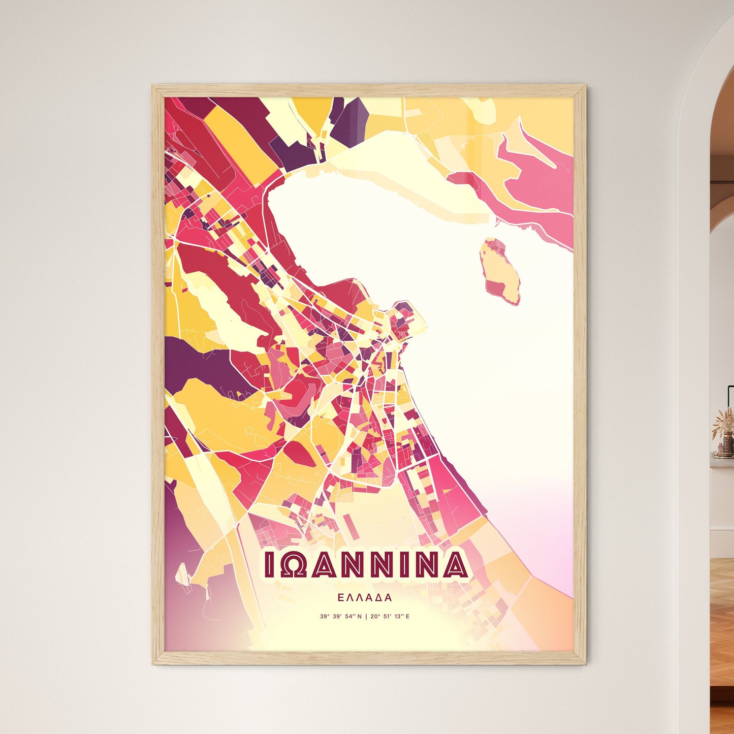 Colorful IOANNINA GREECE Fine Art Map Hot Red