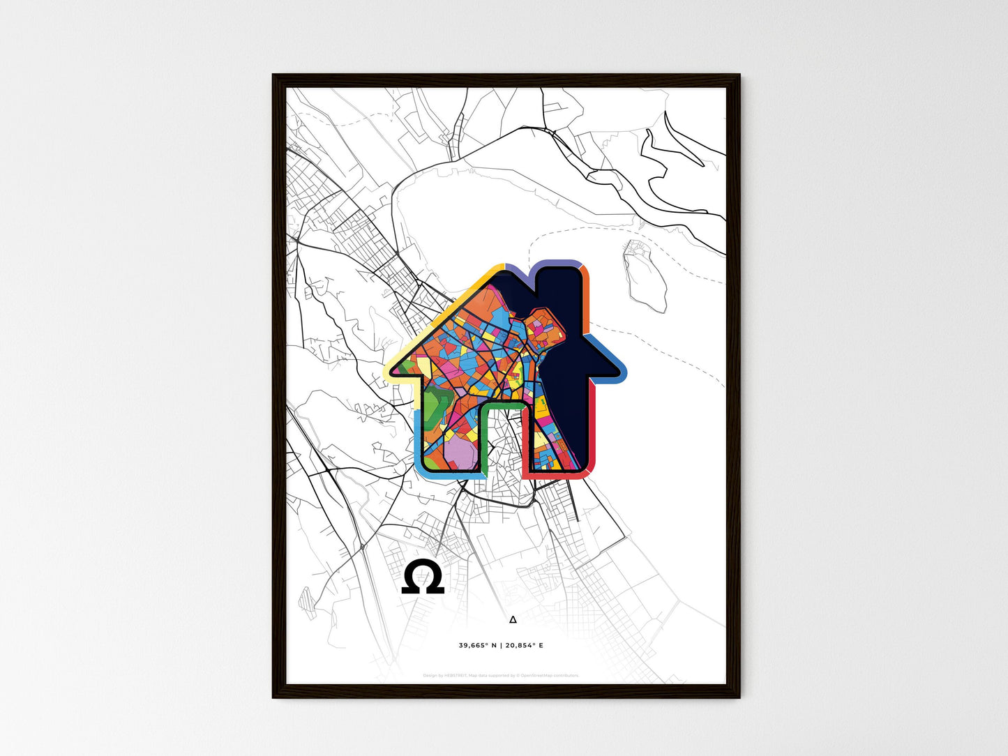 IOANNINA GREECE minimal art map with a colorful icon. Where it all began, Couple map gift. Style 3