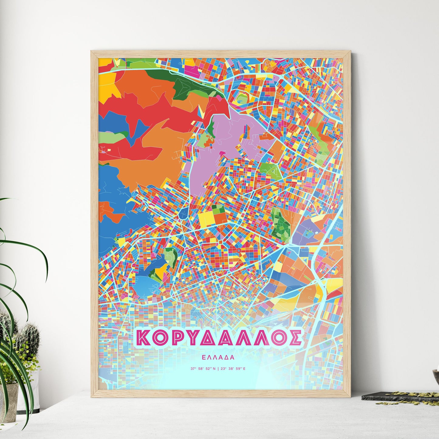 Colorful KORYDALLOS GREECE Fine Art Map Crazy Colors