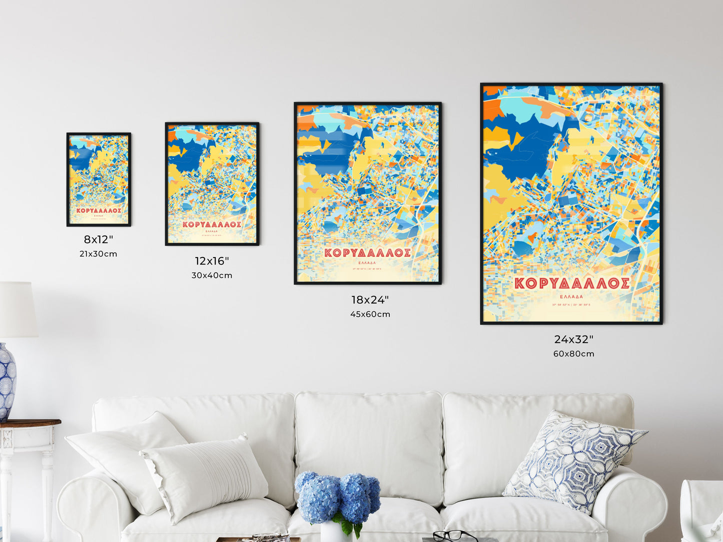 Colorful KORYDALLOS GREECE Fine Art Map Blue Orange