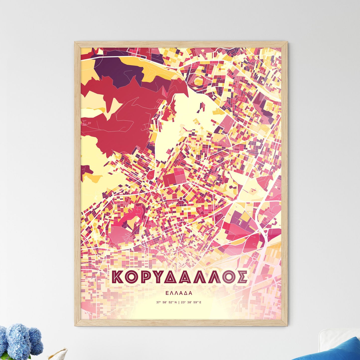 Colorful KORYDALLOS GREECE Fine Art Map Hot Red