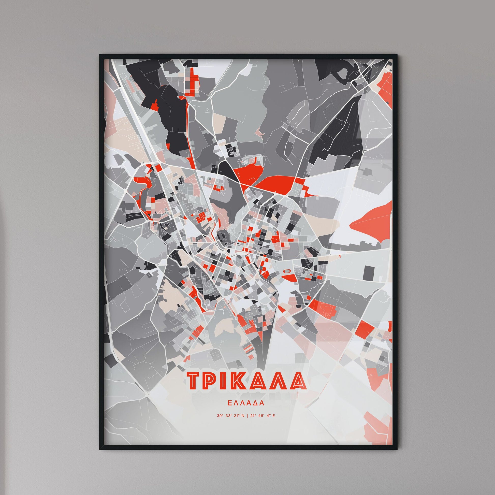 Colorful TRIKALA GREECE Fine Art Map Modern