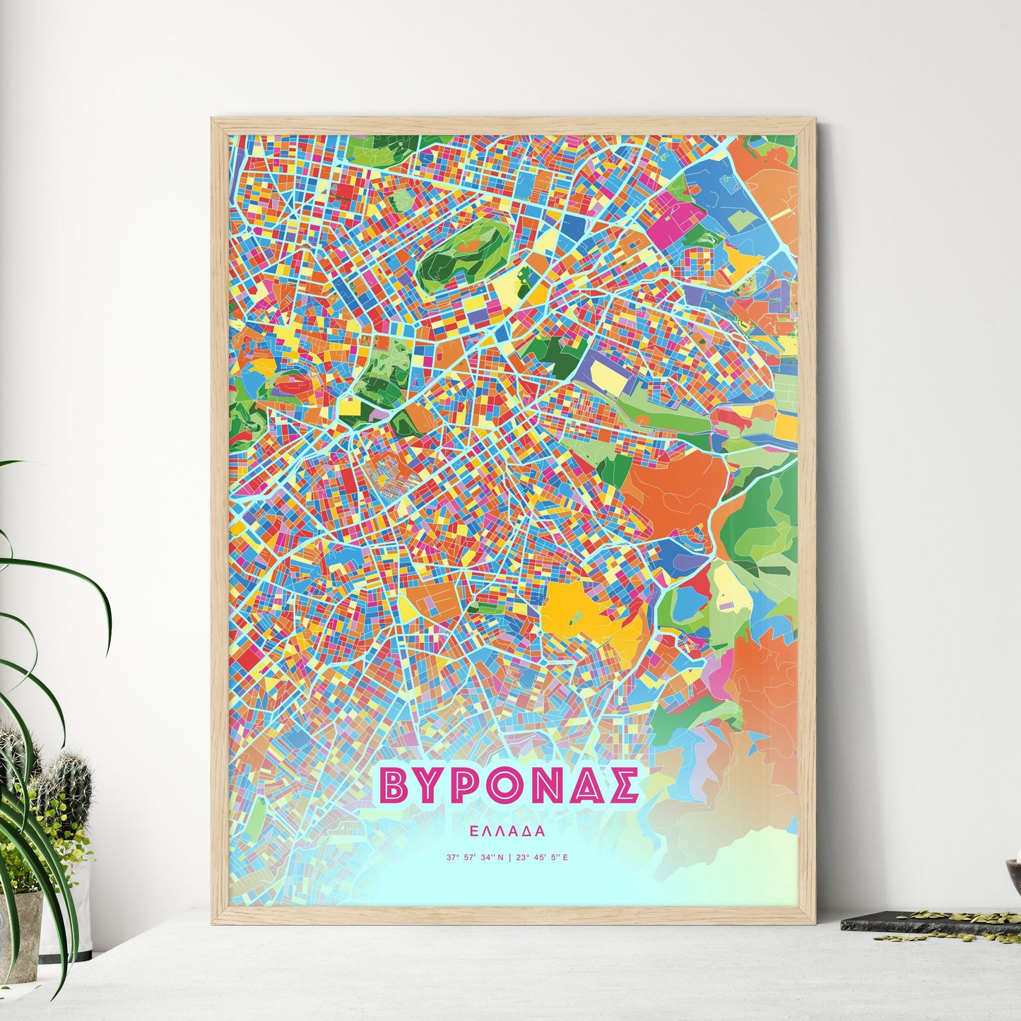 Colorful VYRONAS GREECE Fine Art Map Crazy Colors