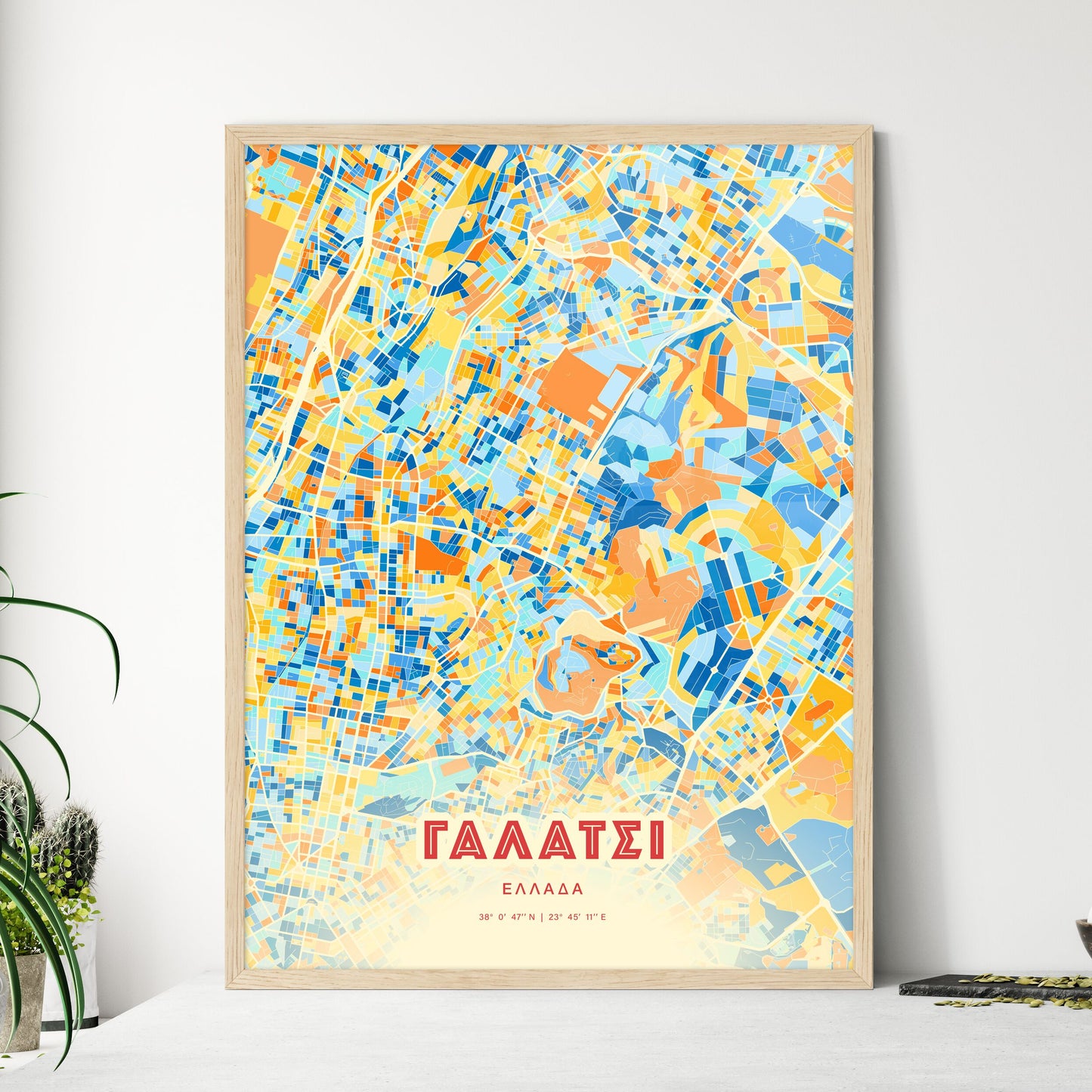 Colorful GALATSI GREECE Fine Art Map Blue Orange