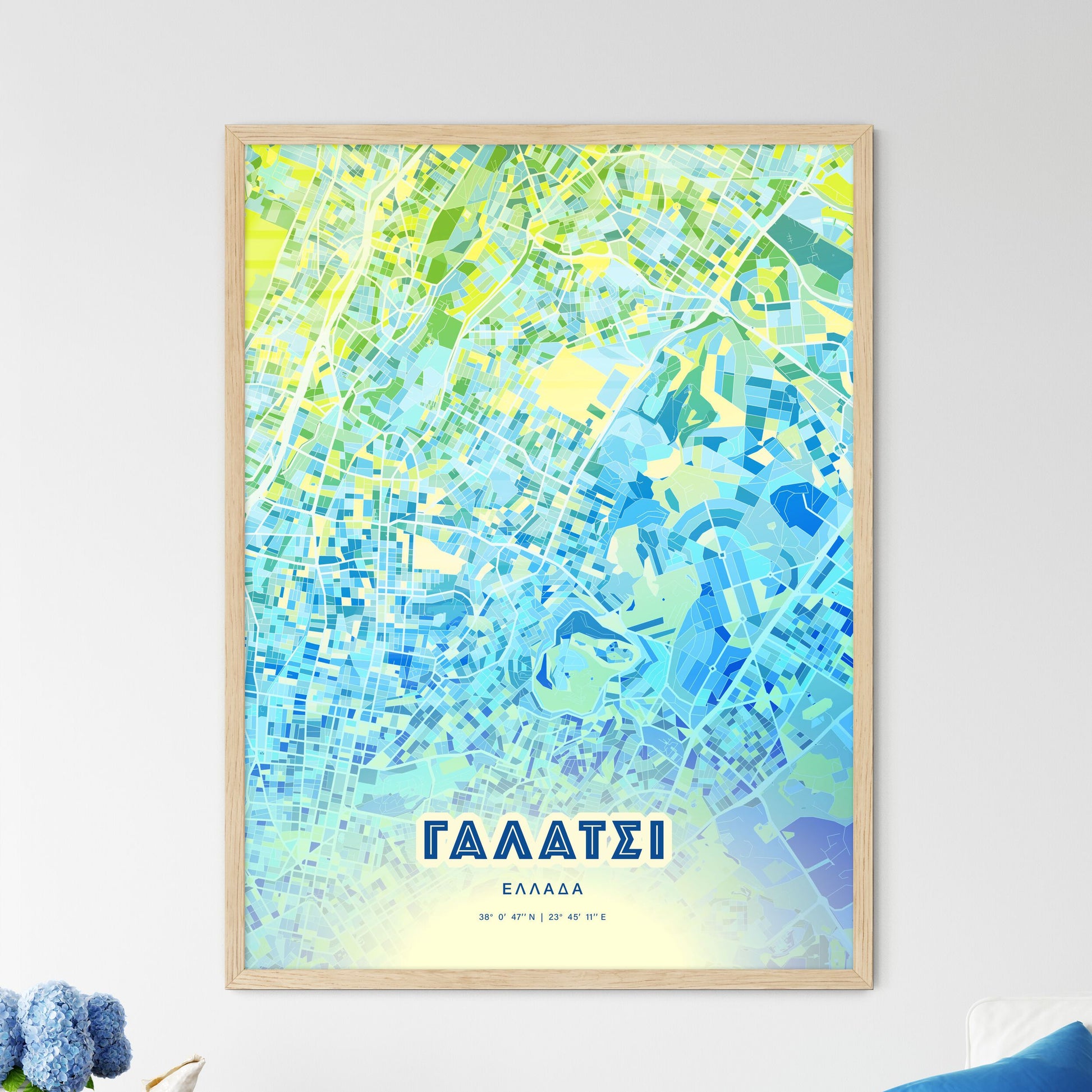 Colorful GALATSI GREECE Fine Art Map Cool Blue