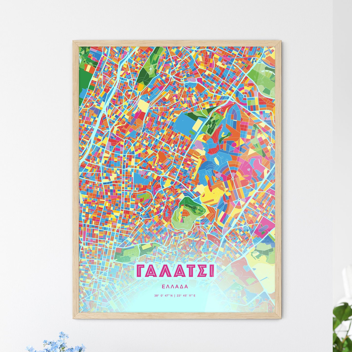 Colorful GALATSI GREECE Fine Art Map Crazy Colors