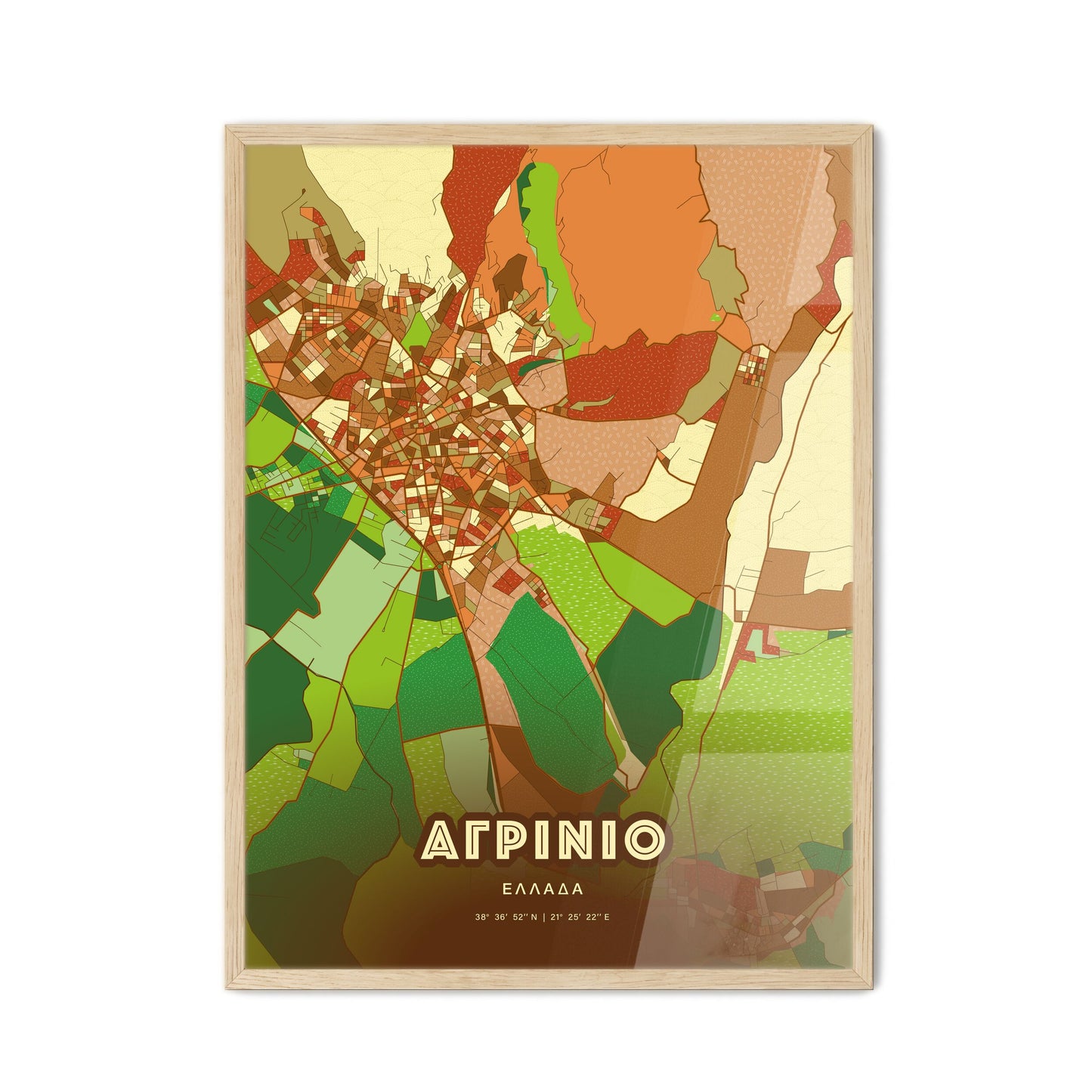 Colorful AGRINIO GREECE Fine Art Map Farmhouse