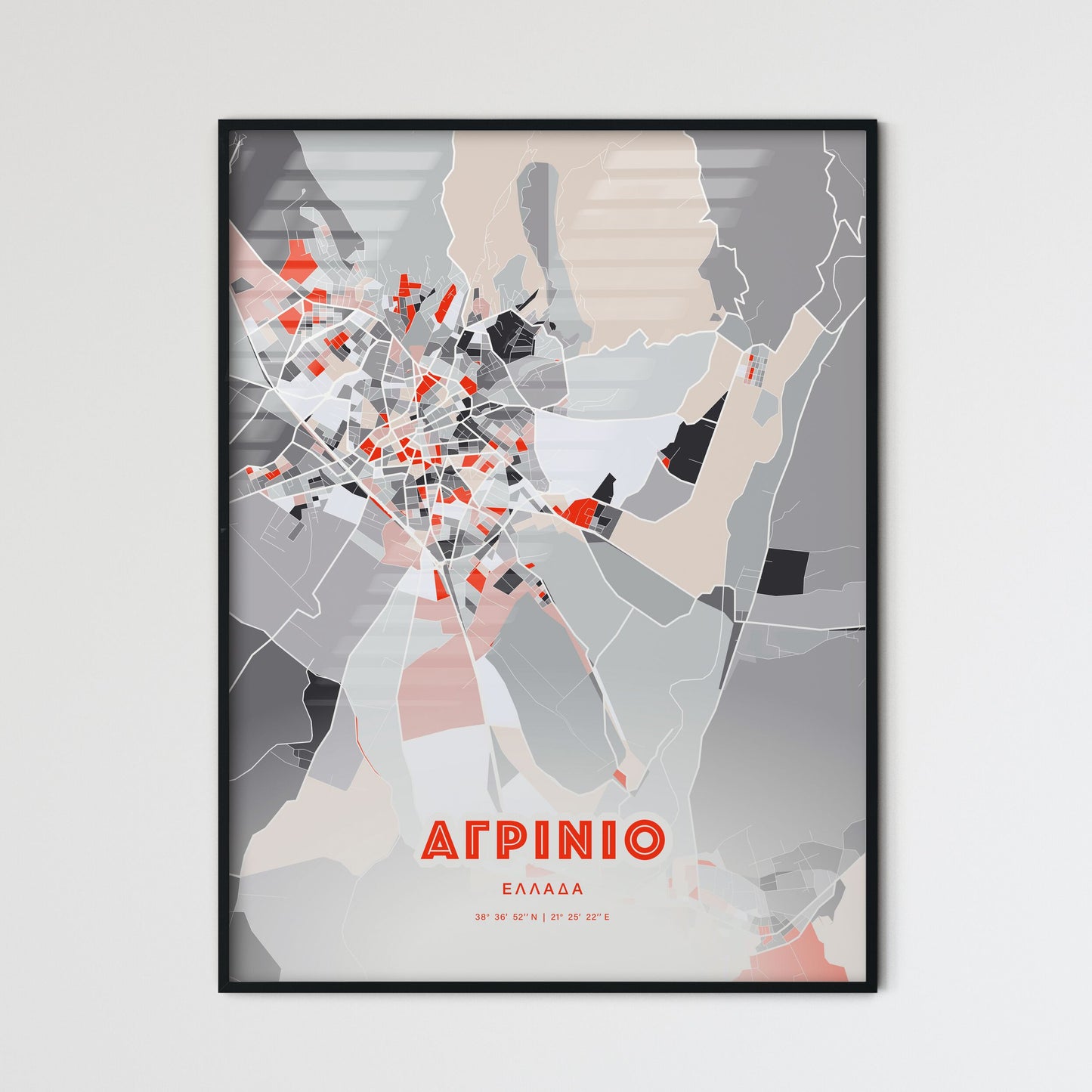 Colorful AGRINIO GREECE Fine Art Map Modern