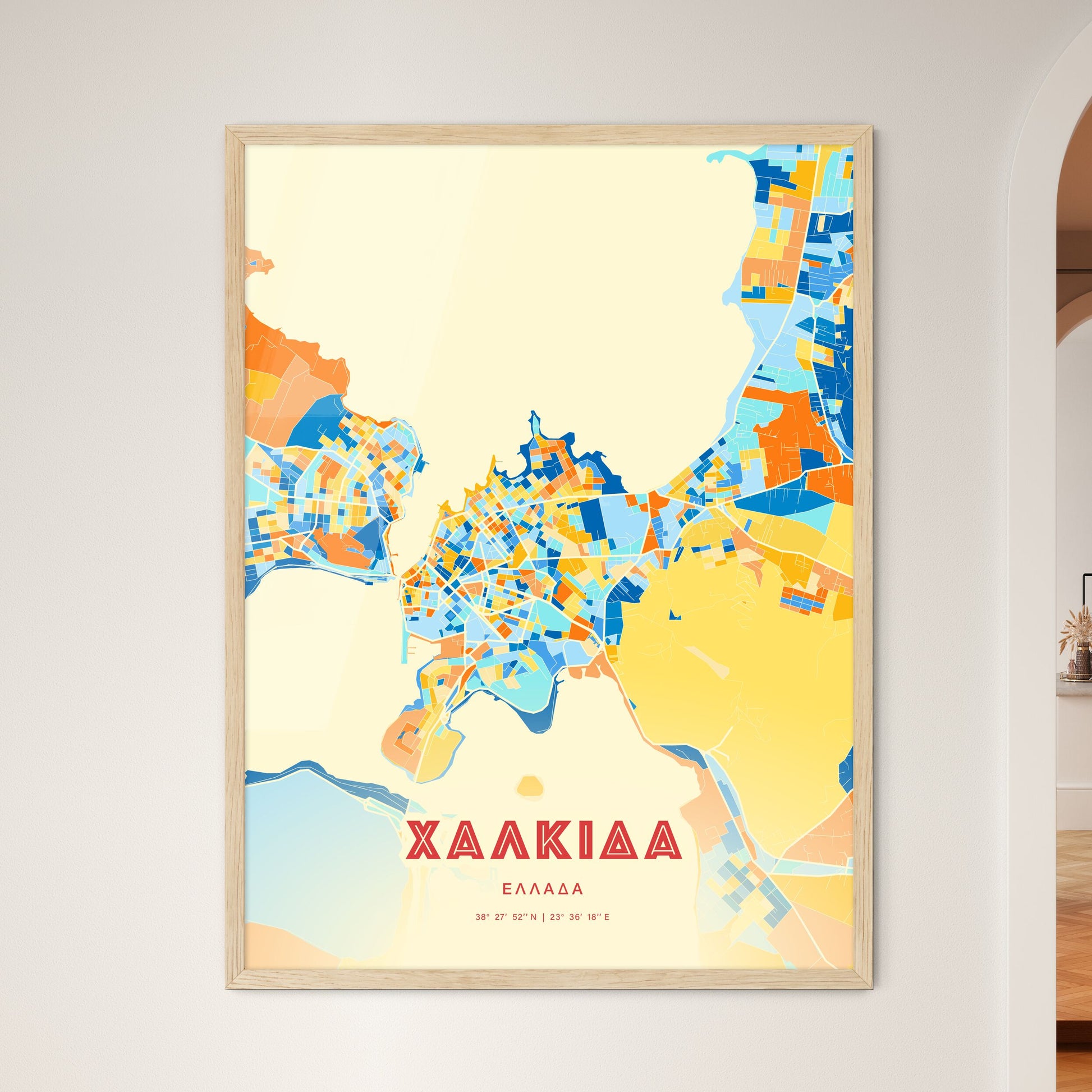 Colorful CHALCIS GREECE Fine Art Map Blue Orange