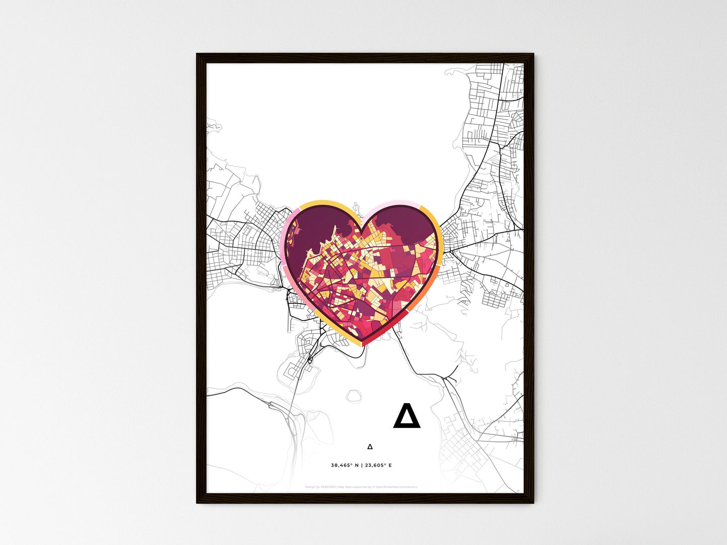 Chalcis Greece wedding art map with heart icon