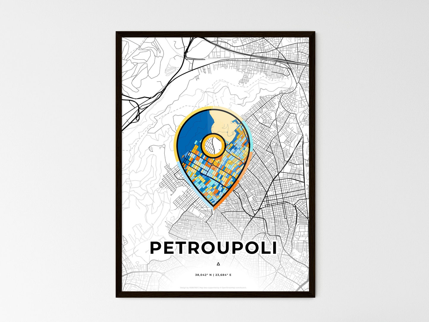 Petroupoli Greece wedding art map with pointer icon