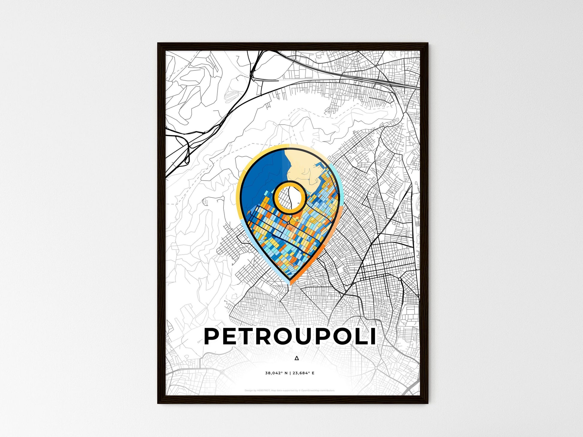 Petroupoli Greece wedding art map with pointer icon