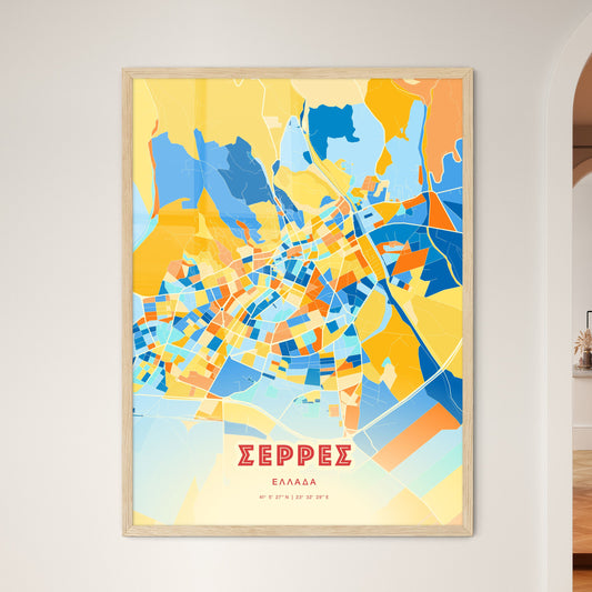 Colorful Serres Greece Fine Art Map Blue Orange