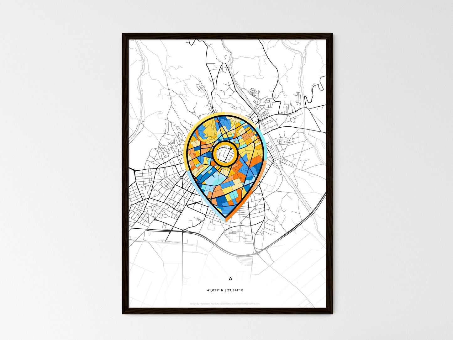 Serres Greece wedding art map with pointer icon