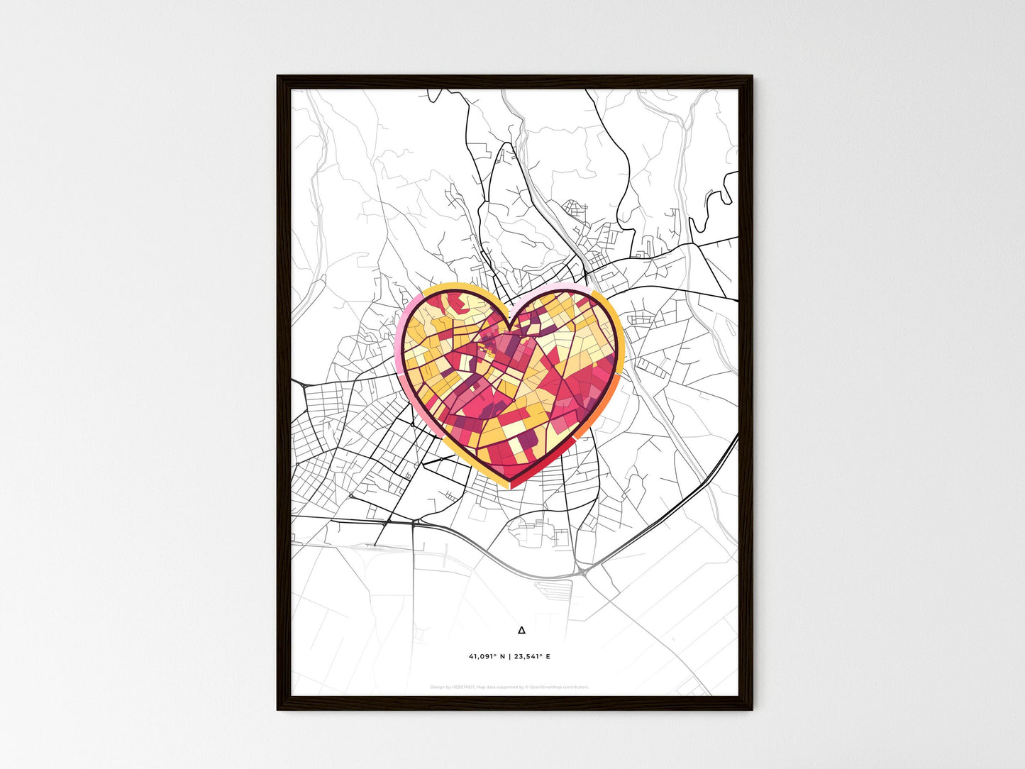 Serres Greece wedding art map with heart icon