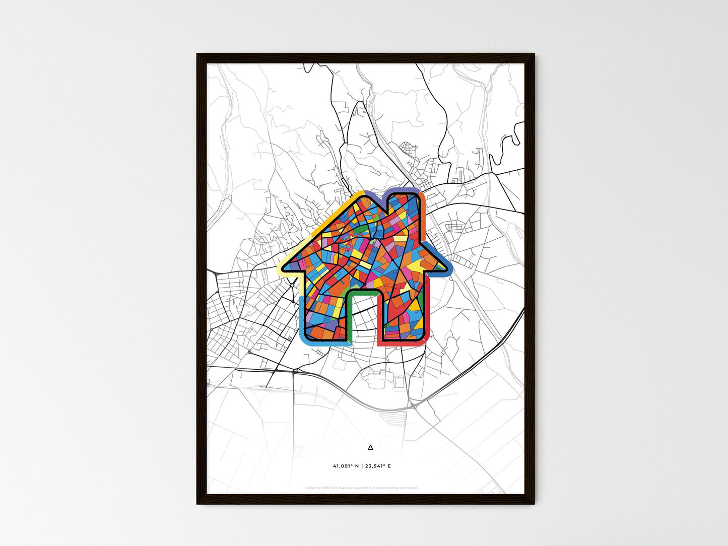 Serres Greece wedding art map with home icon