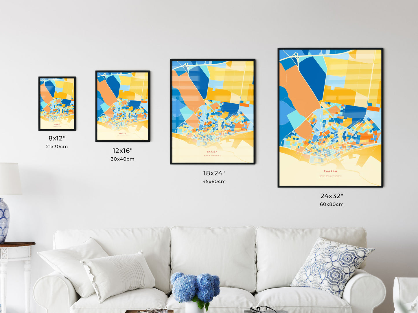 Colorful ALEXANDROUPOLI GREECE Fine Art Map Blue Orange