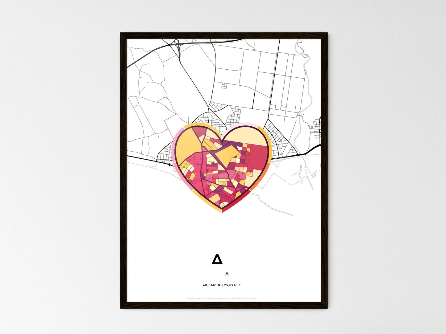 Alexandroupoli Greece wedding art map with heart icon