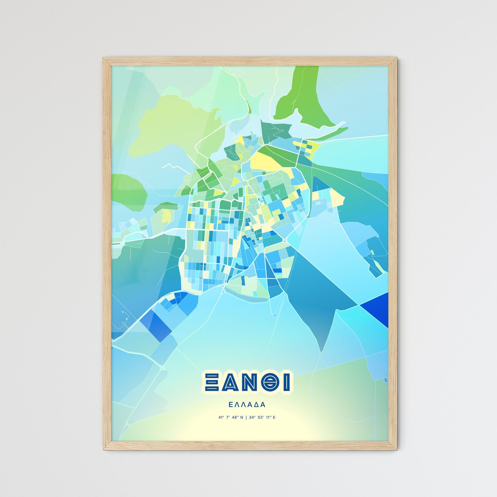 Colorful XANTHI GREECE Fine Art Map Cool Blue