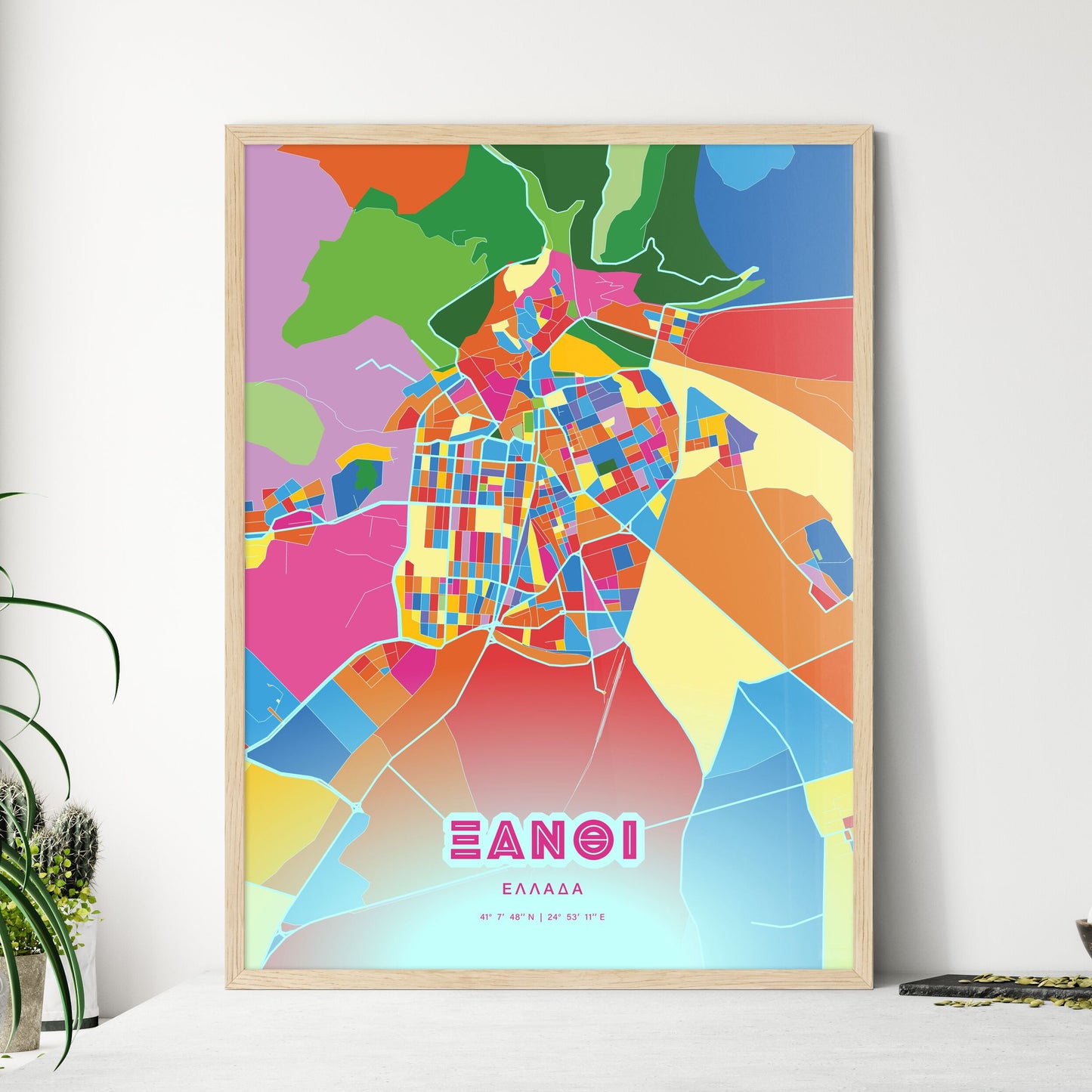 Colorful XANTHI GREECE Fine Art Map Crazy Colors